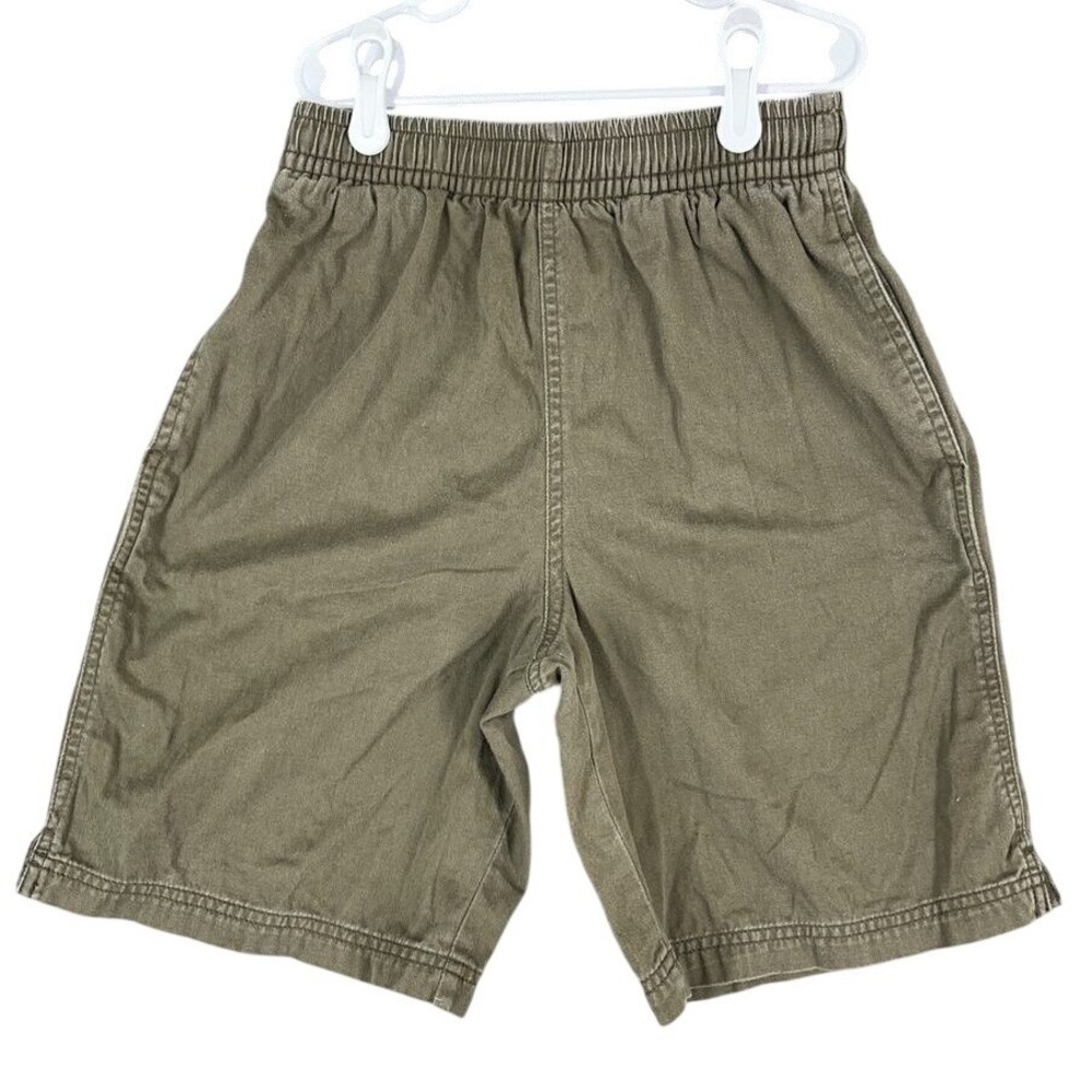 Lands End Shorts Boys Medium 10/12 Olive Bermuda Stretch Waist Drawstring Cotton